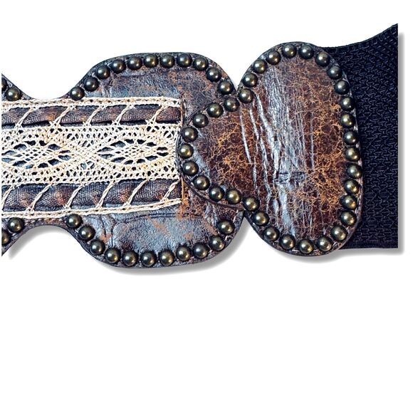 Leatherock USA 7267 Wide Stretch Waist Belt Brown Leather Bronze Buckle Boho L - Picture 9 of 16